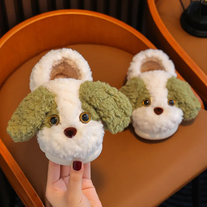 Cute Puppy Plush Slippers for Kids | Non-Slip Cozy Footwear