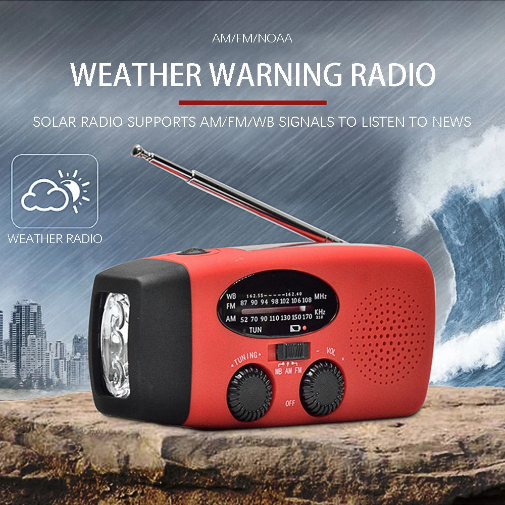 2000 mAh Emergency Radio | Portable Solar Charging & LED Lights
