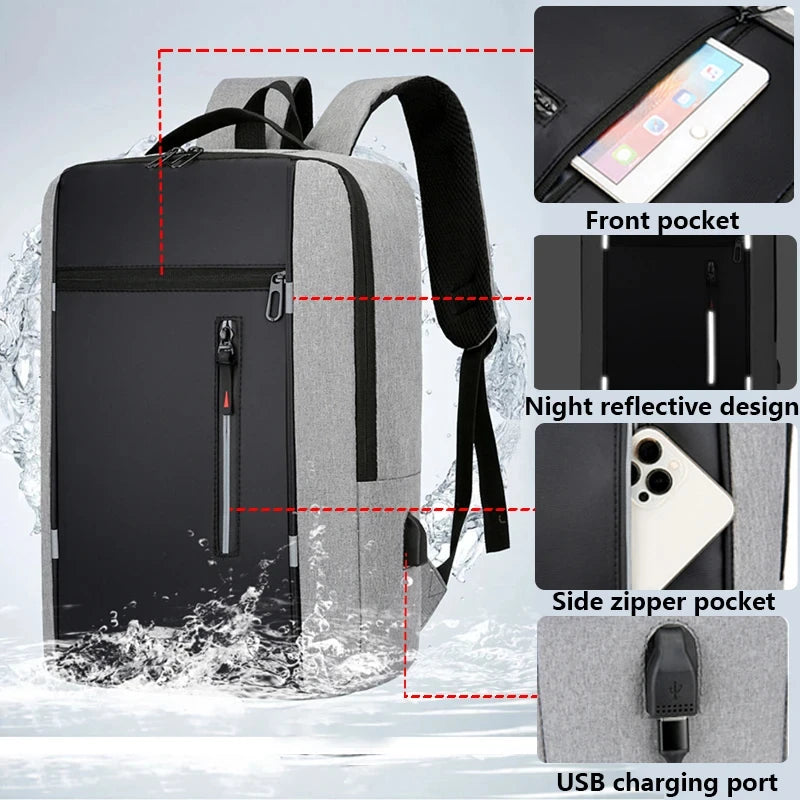 Men's Waterproof Oxford Laptop Backpack with USB Charging Port