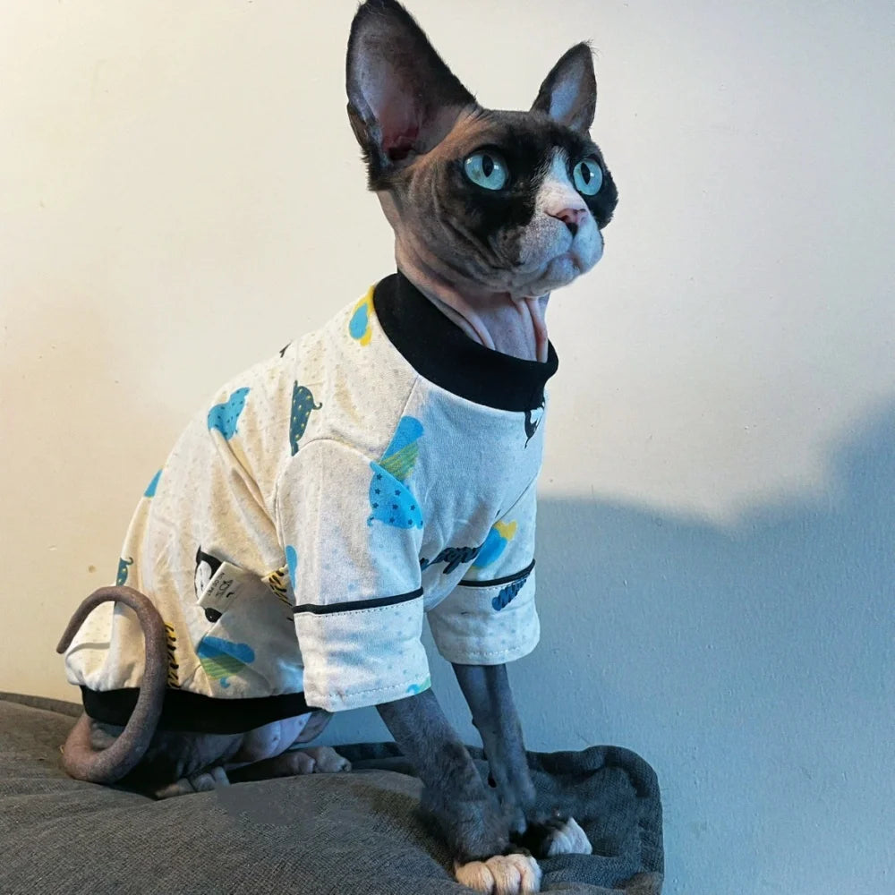 Cute Cartoon Dinosaur T-Shirt for Hairless Cats | Soft Cotton PJs