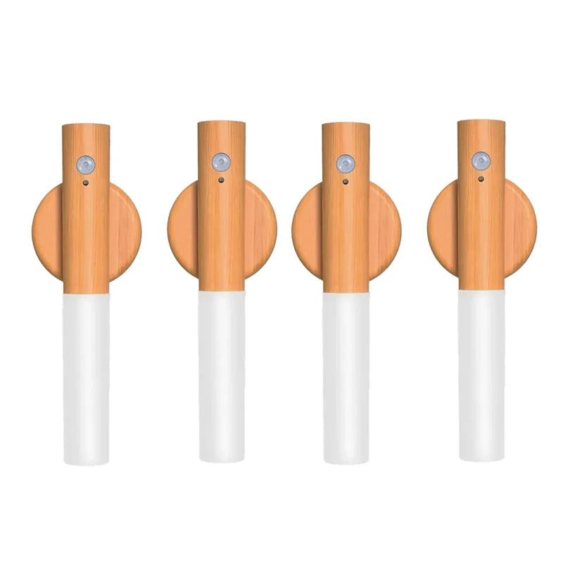 Luz nocturna LED recargable con sensor de movimiento | Elegante diseño de vetas de madera