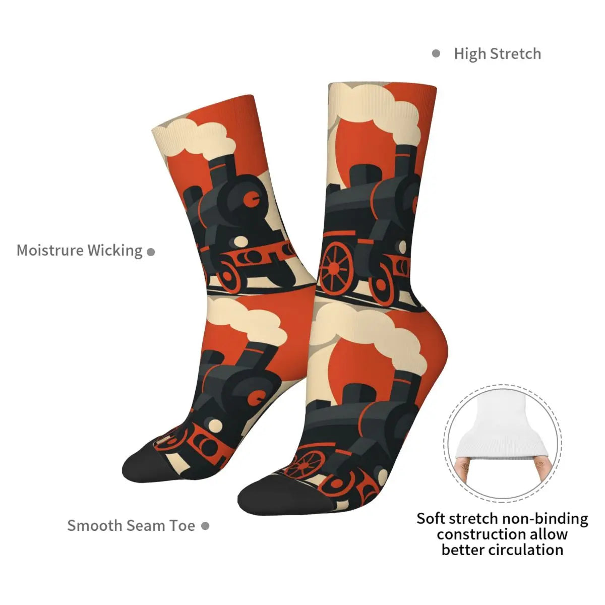 Trendy Steam Train Crew Socks | Stylish All Seasons Long Stockings