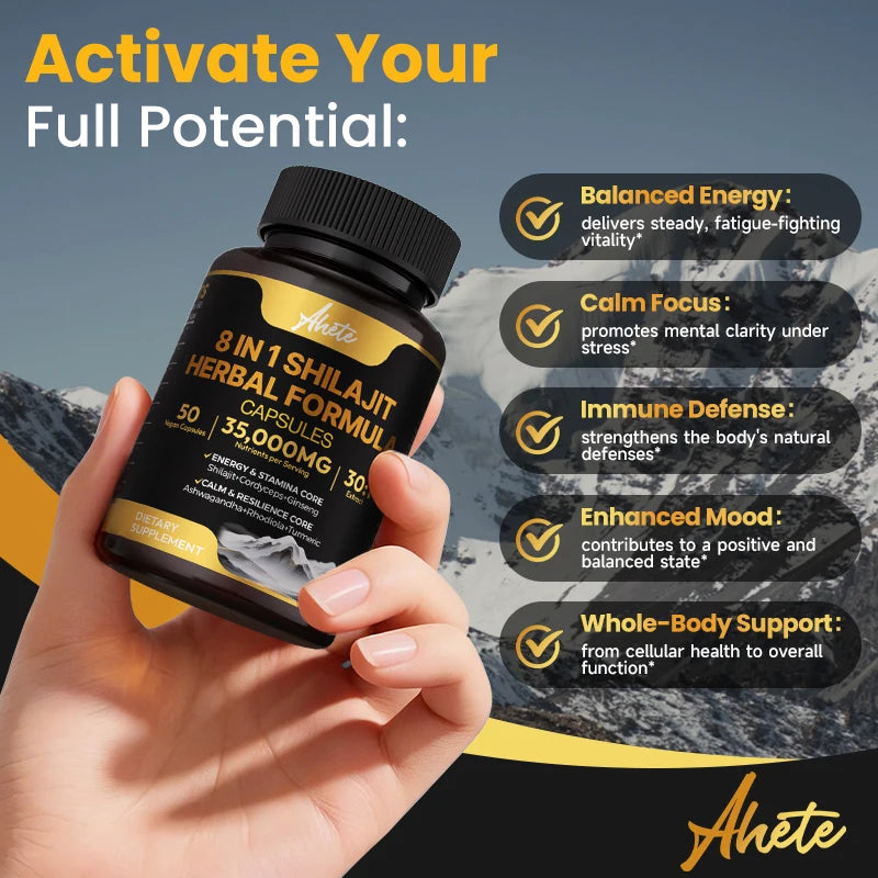 8-in-1 Himalayan Shilajit Capsules for Stress Relief & Vitality