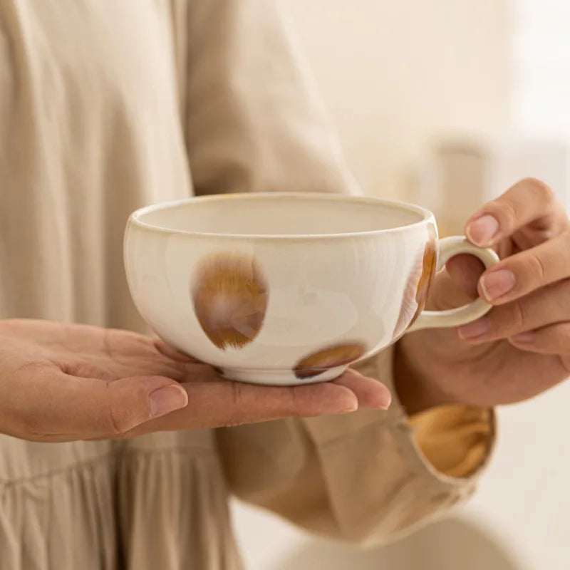 Taza de café con leche de cerámica de boca ancha de 350 ml | Elegancia pintada a mano