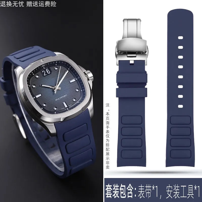 22mm Rubber Watch Strap | Stylish Black/Grey Fluoroelastomer Band