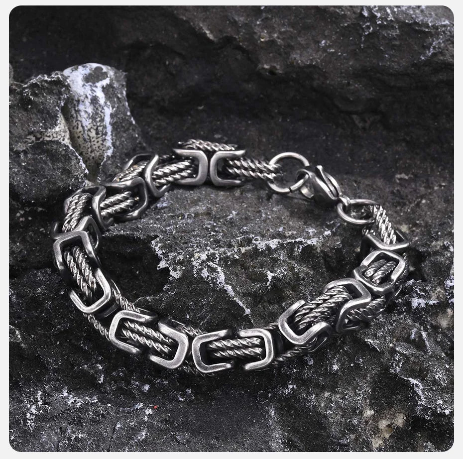 Stainless Steel Byzantine Bracelet | Vintage Style Chain Wristband