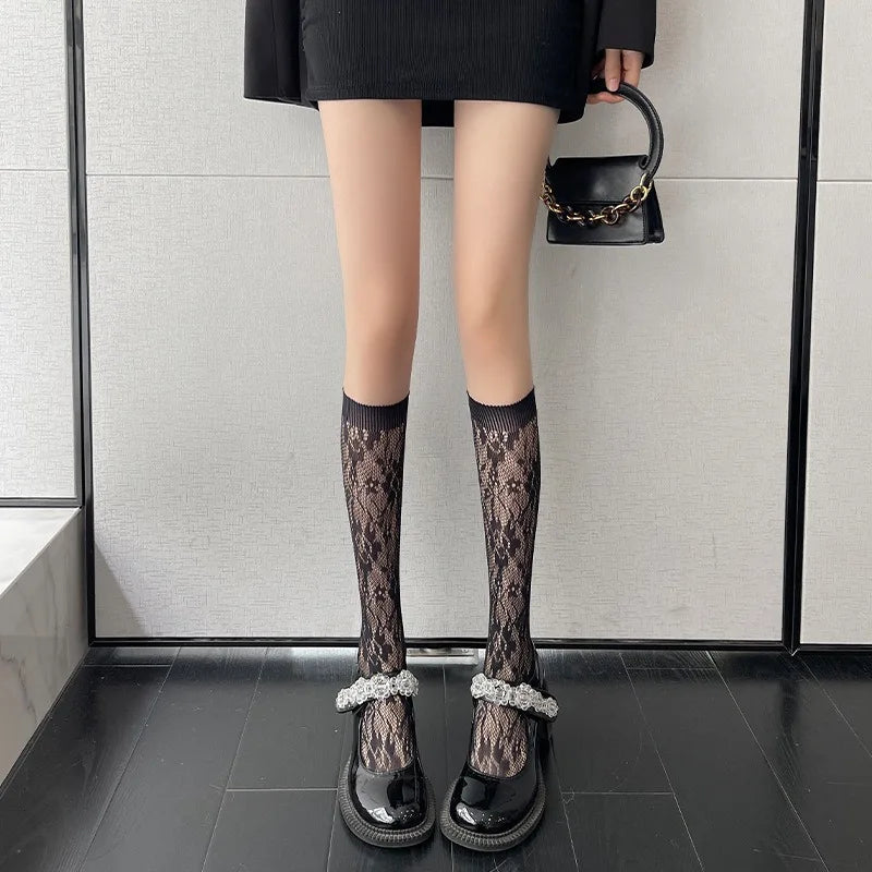Charming Lace Medium Tube Socks for Women | Cute & Elegant Style