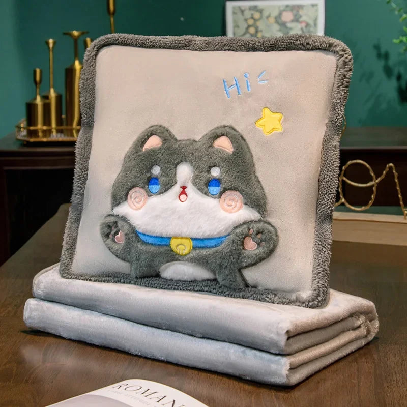 2-in-1 Plush Pillow Flange Plush Blanket Cartoon Warm Hand Doll Office Nap Leg Cover Soft Comfortable Storage Design Cushion