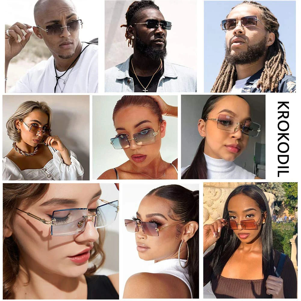 Men's Retro Sunglasses | Vintage Rimless Rectangle UV400 Protection