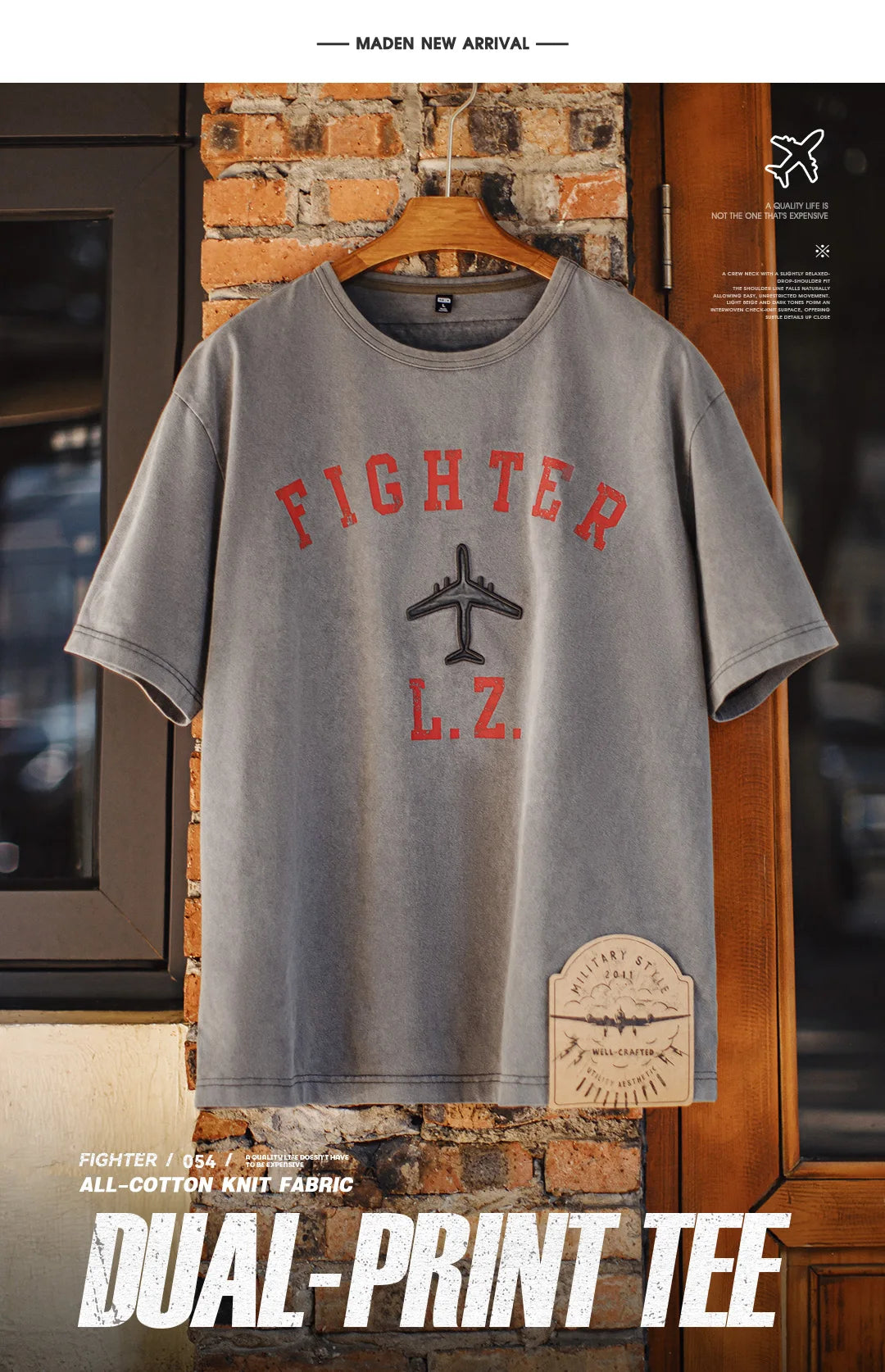 Men's Vintage Fighter Plane Print T-Shirt | Heavyweight Cotton Tee