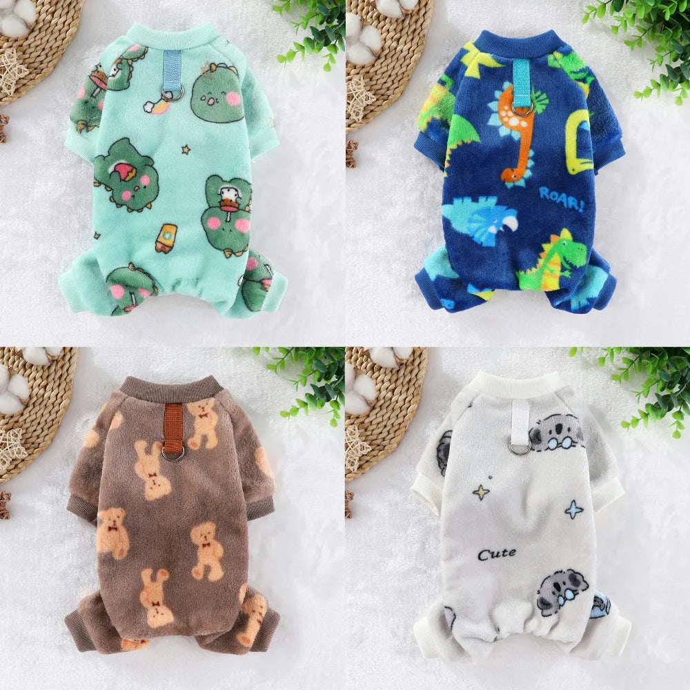 Soft Flannel Dog Pajamas | Cute Cartoon Animal PJs for Dogs