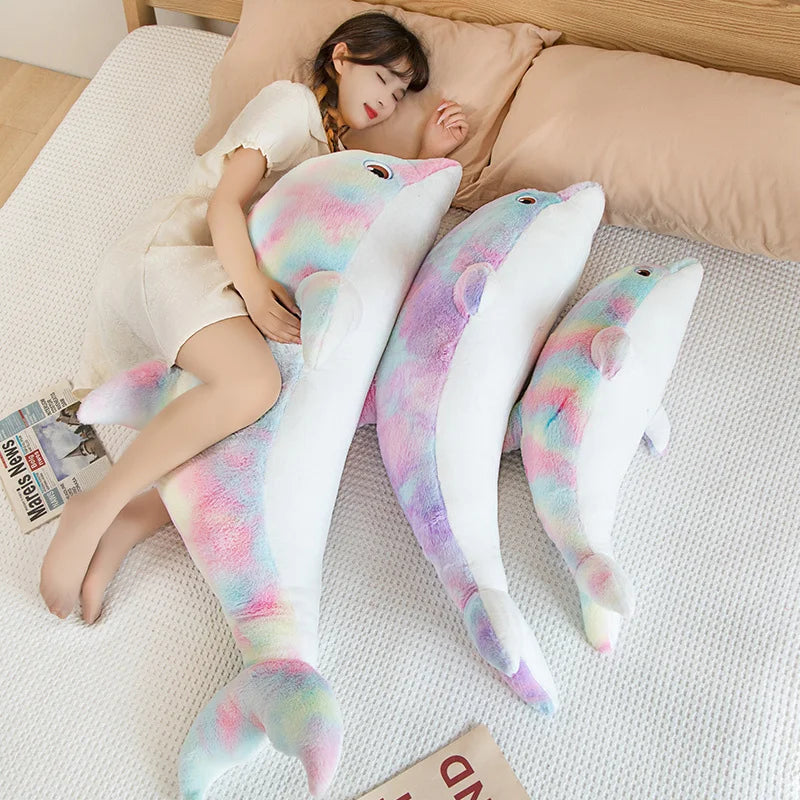 Cute Colorful Dolphin Plush Toy | Soft Cartoon Throw Pillow
