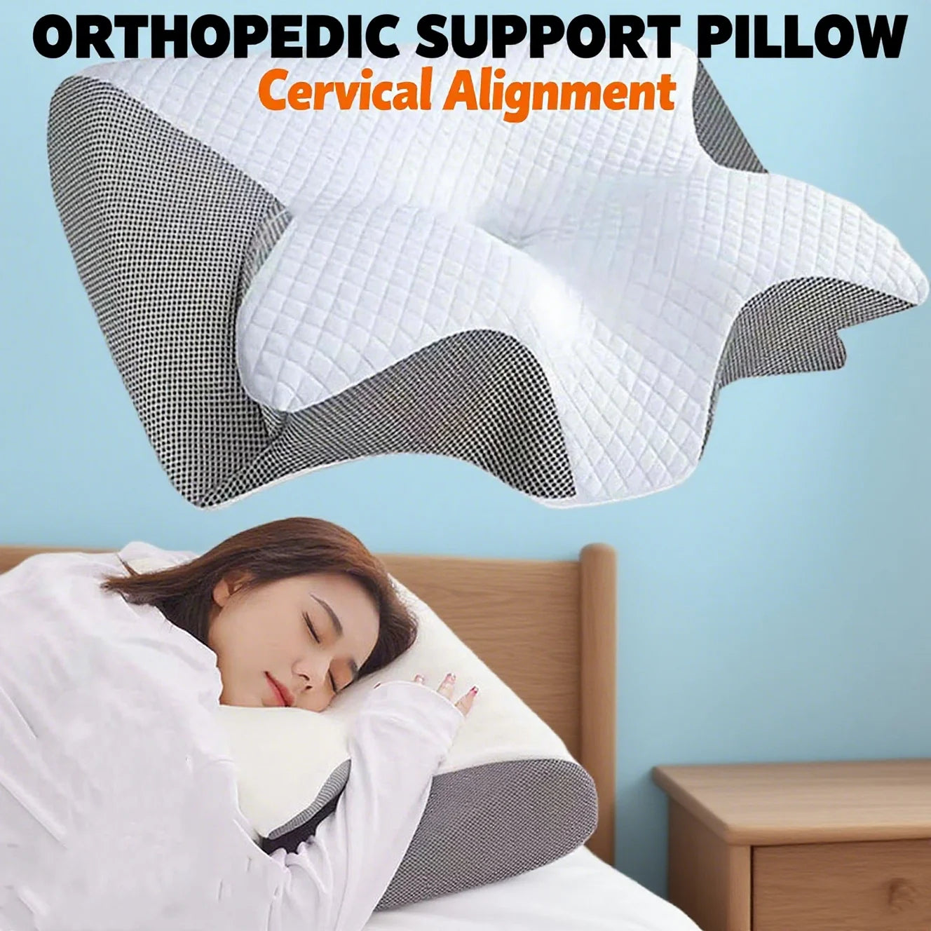Cervical Memory Foam Pillow for Neck & Shoulder Pain Relief, Ergonomic Butterfly Design, Dual Height Contour Pillow for Side, Back & Stomach Sleepers