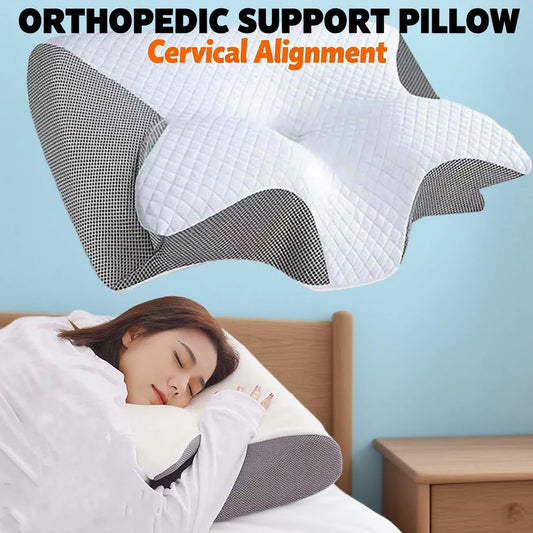 Cervical Memory Foam Pillow for Neck & Shoulder Pain Relief, Ergonomic Butterfly Design, Dual Height Contour Pillow for Side, Back & Stomach Sleepers