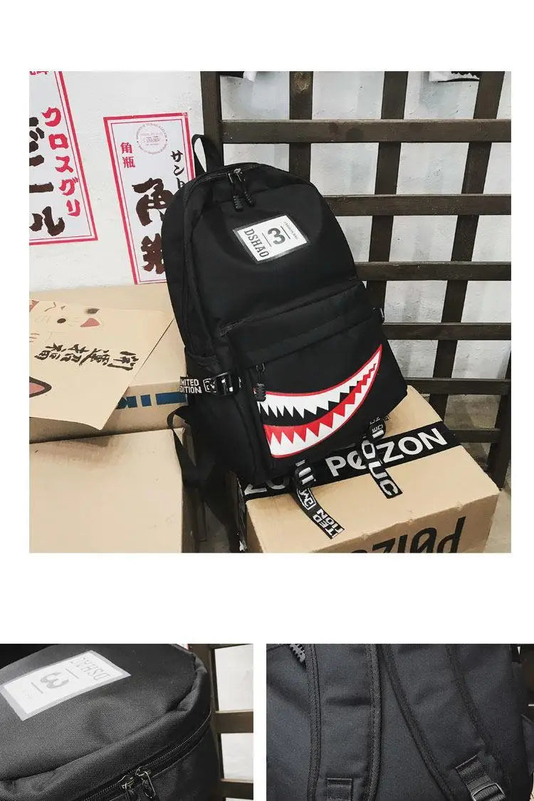 Fashion large back packs for girls boys black wateproof school Backpacks woman shark print travel bags mochilas escolar