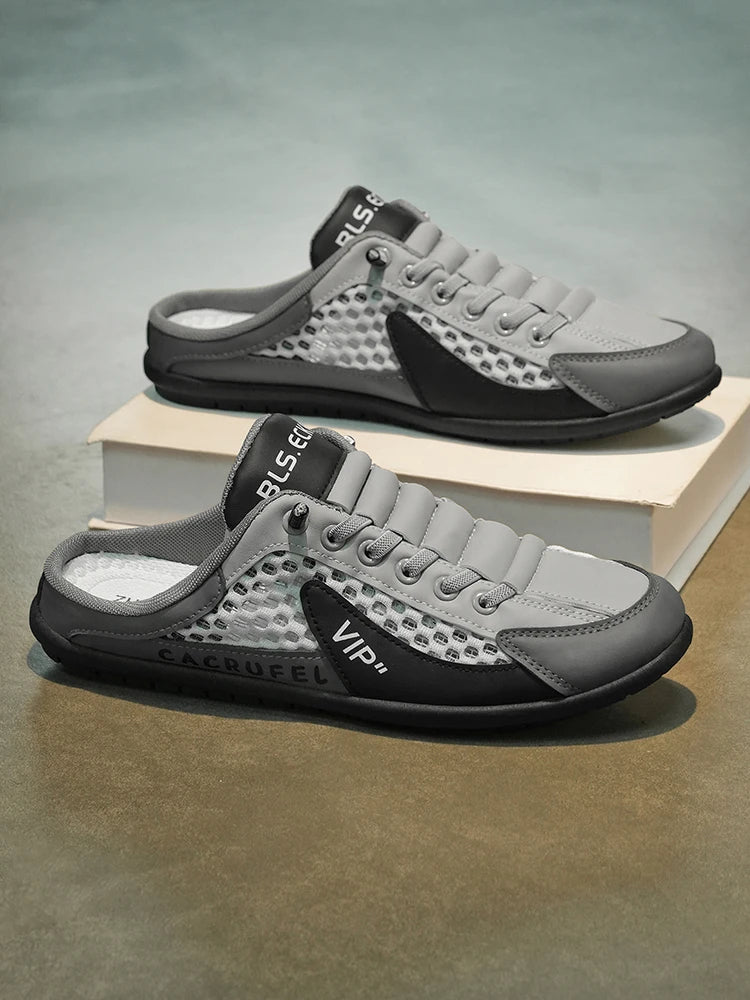 Summer Breathable Mesh Slip-On Half-Slipper for Men, Casual Soft-Soled Closed-Toe Slippers, Mesh Upper Is Refreshing and Breathable, Does Not Suffocate the Feet, Lace-Free Design Is Convenient for Lazy People