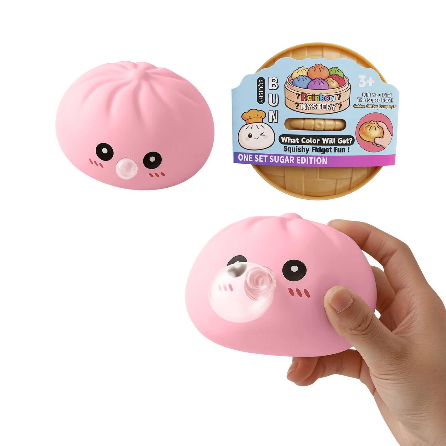 Dumpling Squishy Blow Bubbles Toy Stress Relief Squeeze Toy Cute Bubble Blowing Fidget Sensory with Steamer Stretchy Sensory