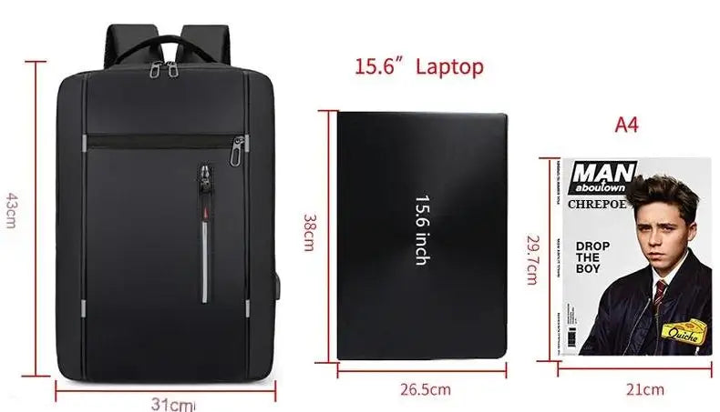 Men's Waterproof Oxford Laptop Backpack with USB Charging Port