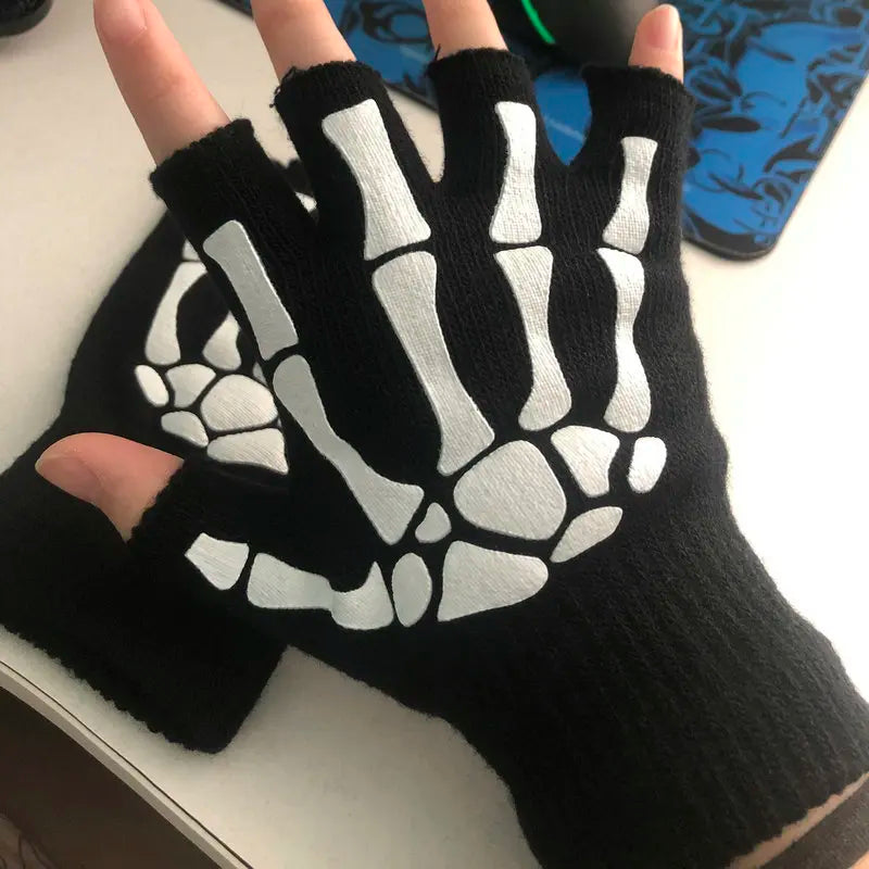 Luminous Skeleton Half Finger Gloves | Unique Halloween Cosplay