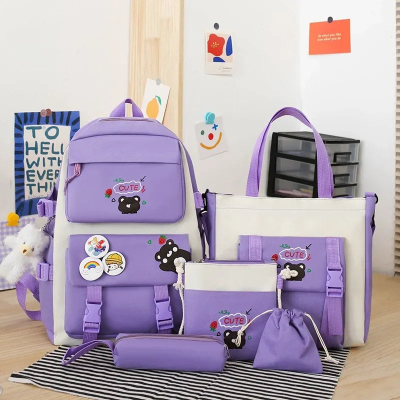 Large Capacity Kids Backpack | Versatile Nylon School Bag Set