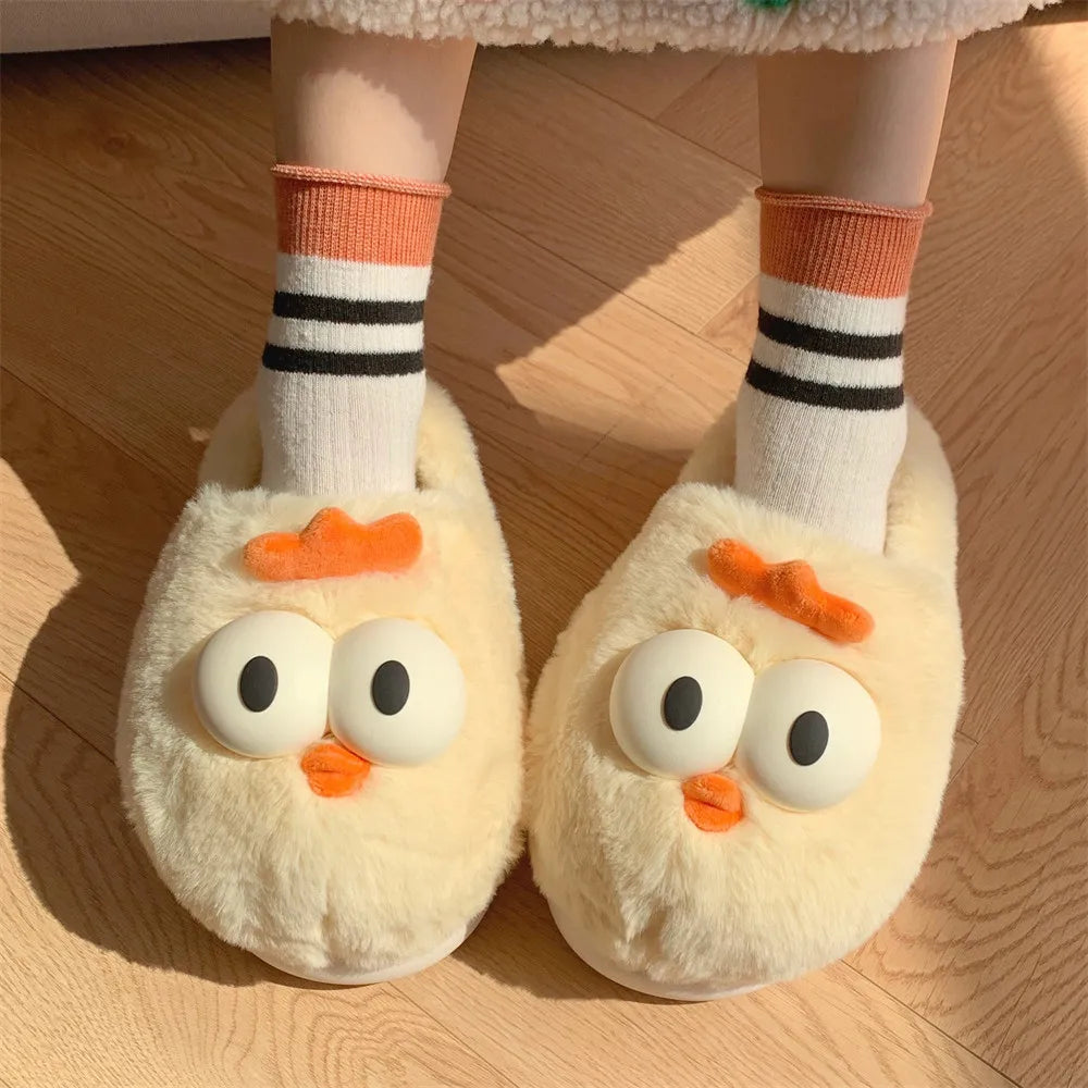 Women's Cute Cartoon Chicken Plush Slippers | Cozy Indoor Shoes
