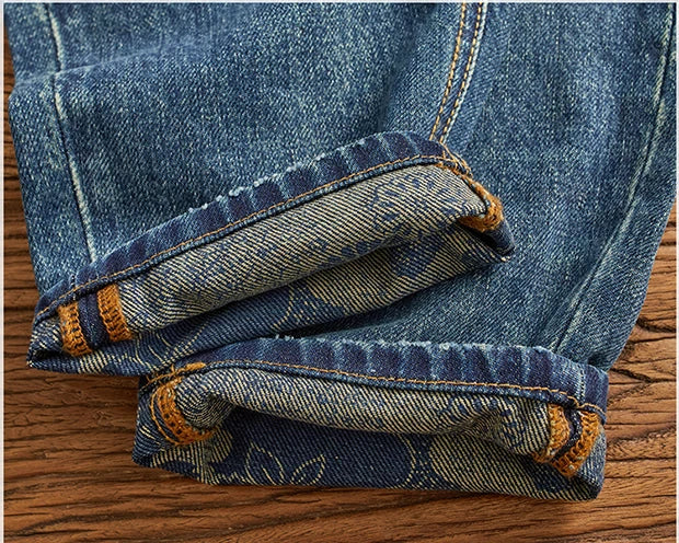 Men's Ripped Vintage Jeans | Casual Heavy Straight Leg Denim