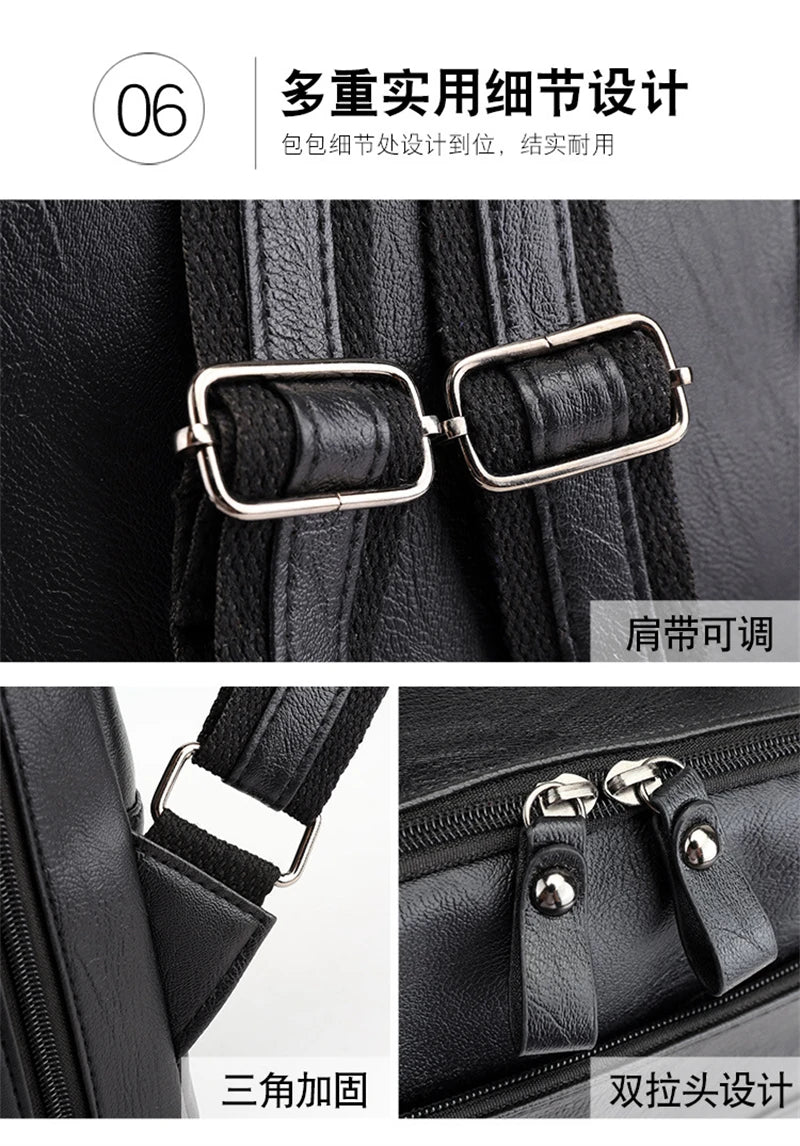 Waterproof PU Leather Business Backpack | Large Capacity USB Rucksack