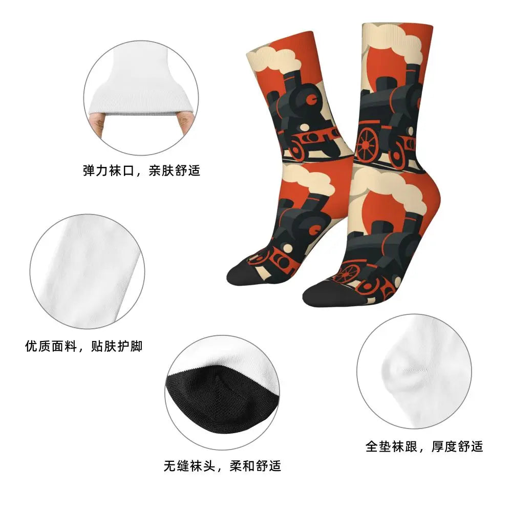 Trendy Steam Train Crew Socks | Stylish All Seasons Long Stockings