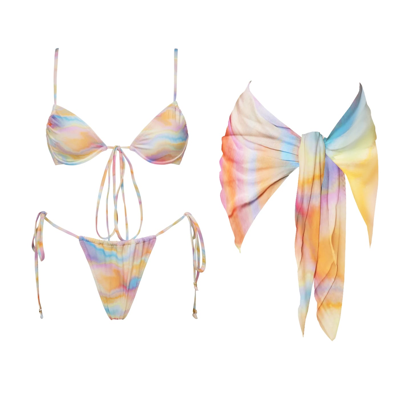 3-Piece Micro Bikini Set | Vibrant Pink Push-Up Swimwear for Women