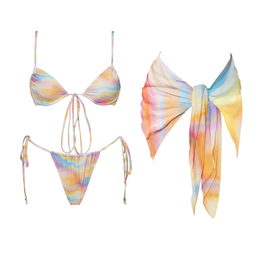 3-Piece Micro Bikini Set | Vibrant Pink Push-Up Swimwear for Women