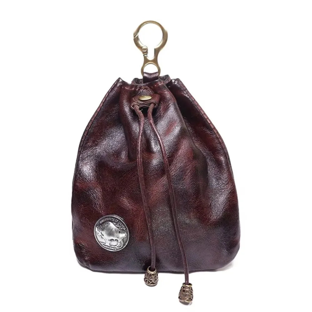 Compact Vintage Drawstring Key Wallet Mini Retro Pouch Change Purse Keychain Medieval Jewelry Storage Bag Housekeeper Use