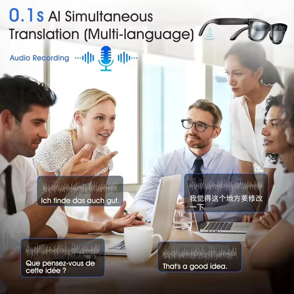 Smart AI Glasses | 8MP Camera, Noise-Cancelling, Waterproof Sunglasses