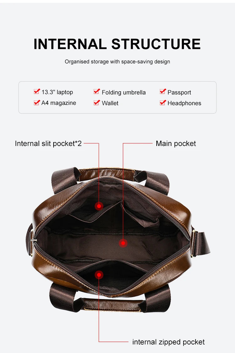Bolso bandolera de cuero genuino para hombre | Elegante maletín para portátil