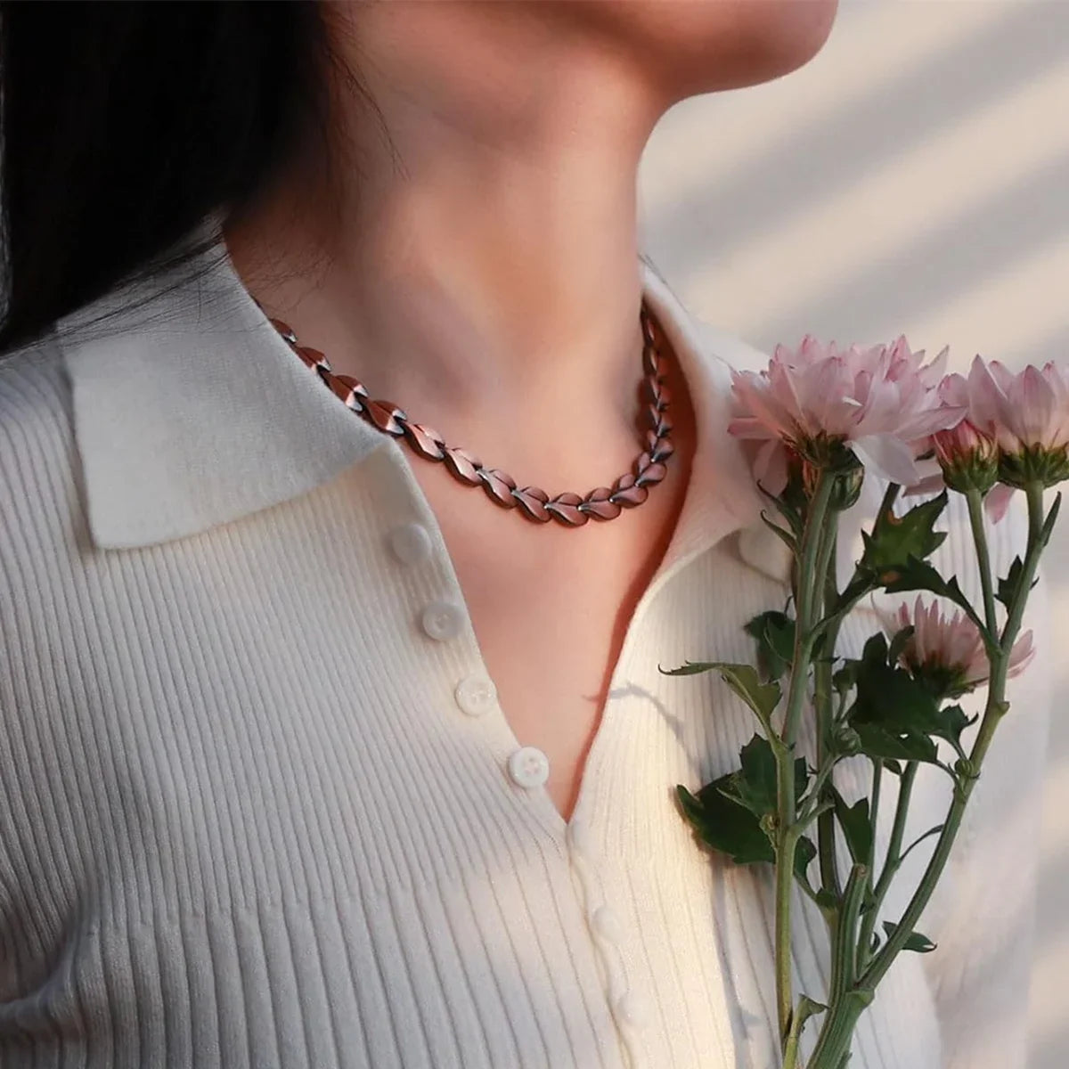Magnetic Copper Necklace for Women | Leaf-Shaped Jewelry Gift