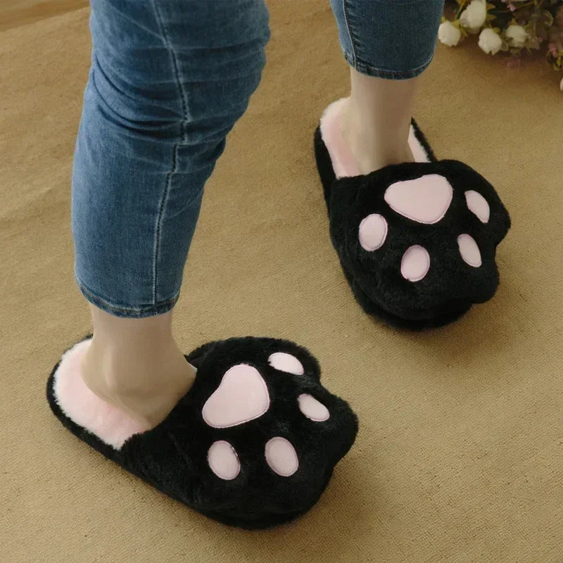 Kawaii Cat Paw Slippers | Fluffy Winter Indoor Footwear