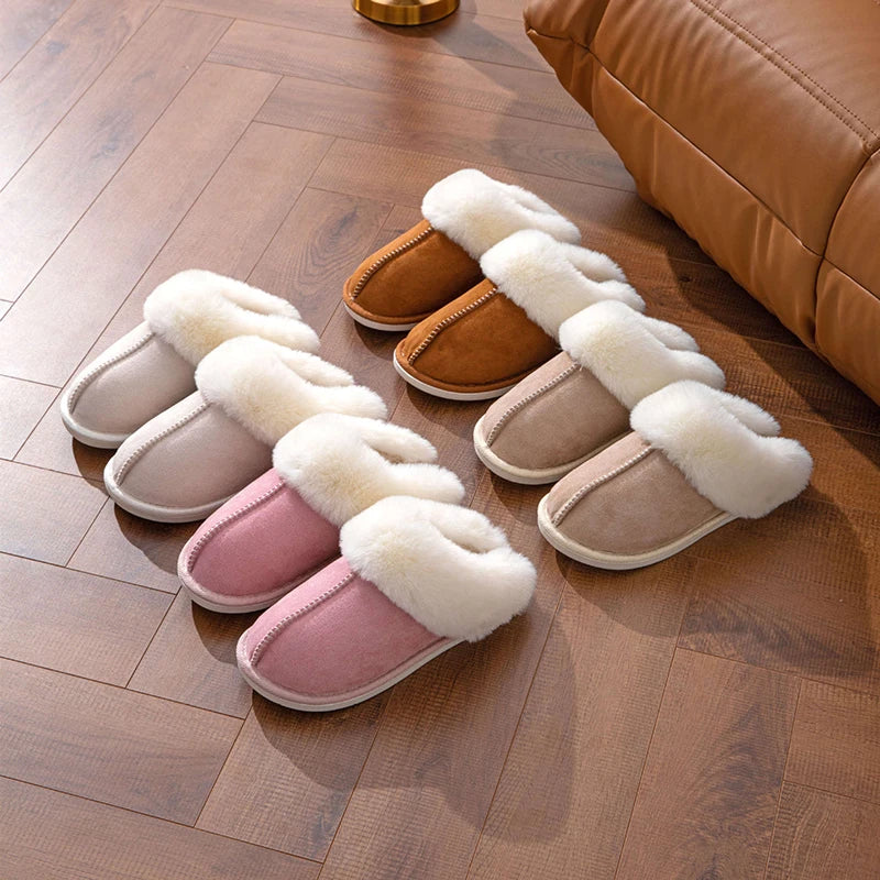 Winter Warm Faux Suede Fur Slippers | Cozy Plush Indoor Slides