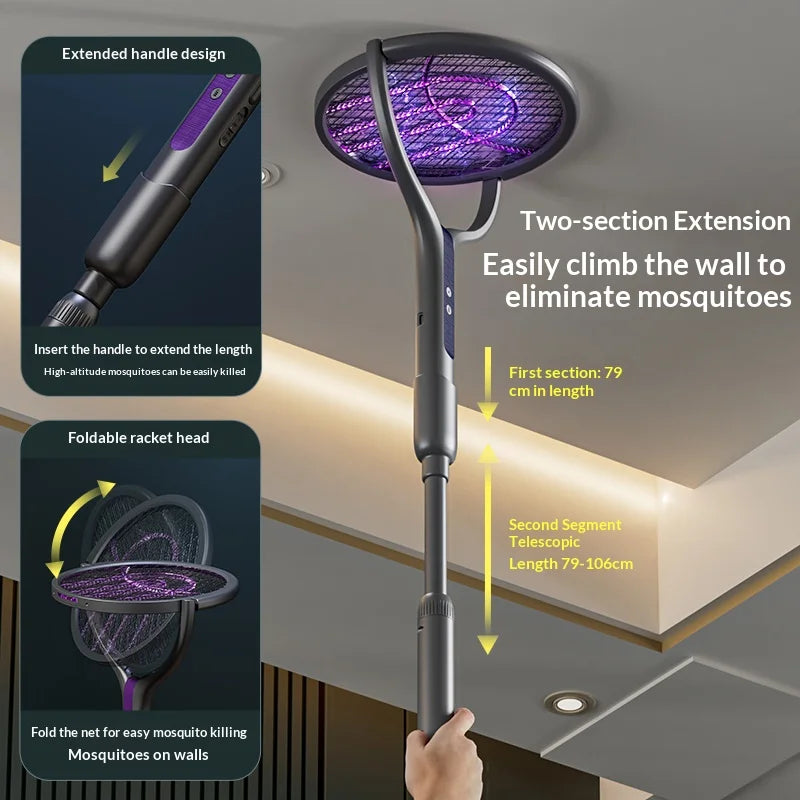 Rotating Head Bug Zapper Racket | Rechargeable Electric Fly Swatter