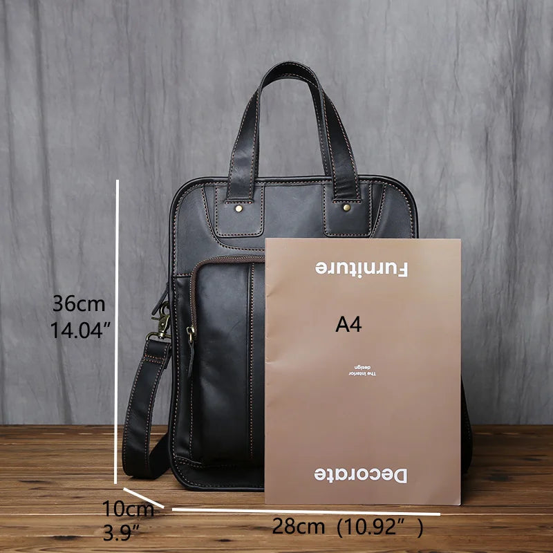 Men's Leather Messenger Bag | Casual Briefcase for 14 Inch Laptop