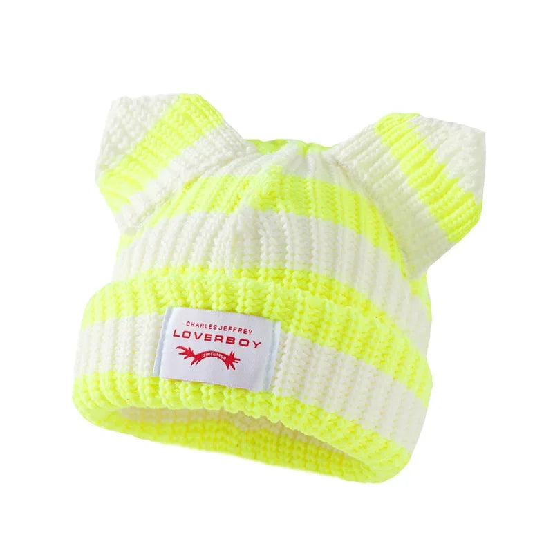Unisex Cat Ear Beanie | Warm Crochet Knitted Skullies Hat