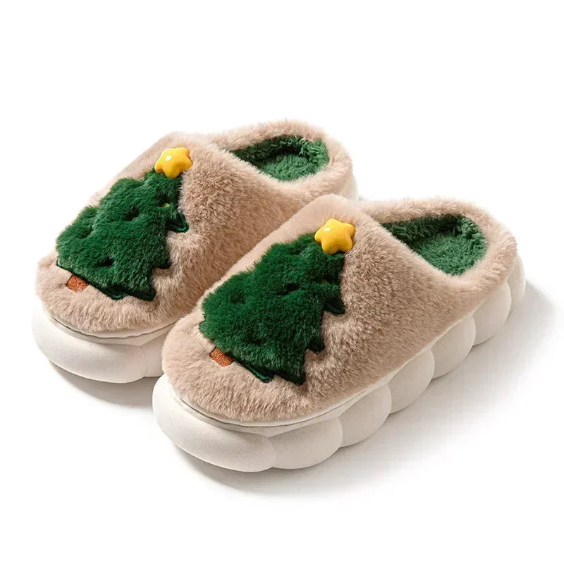 Cute Christmas Tree Fluffy Slippers | Cozy Indoor/Outdoor Slides