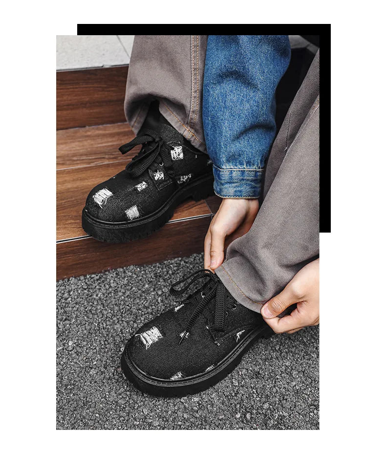 Comfortable Denim Low Top Boots with Thick Sole | Trendy Sneakers