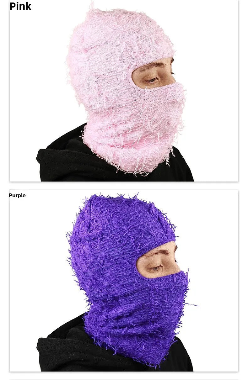 Unisex Distressed Knit Balaclava | Fuzzy Winter Ski Mask