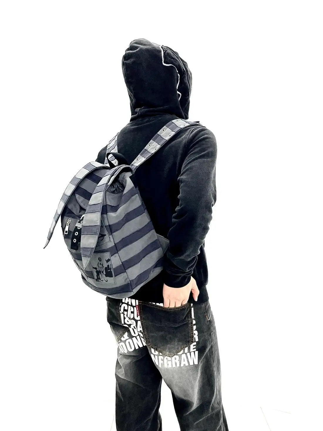 Vintage Striped Rabbit Ear Backpack | Unisex Punk Hip Hop Style