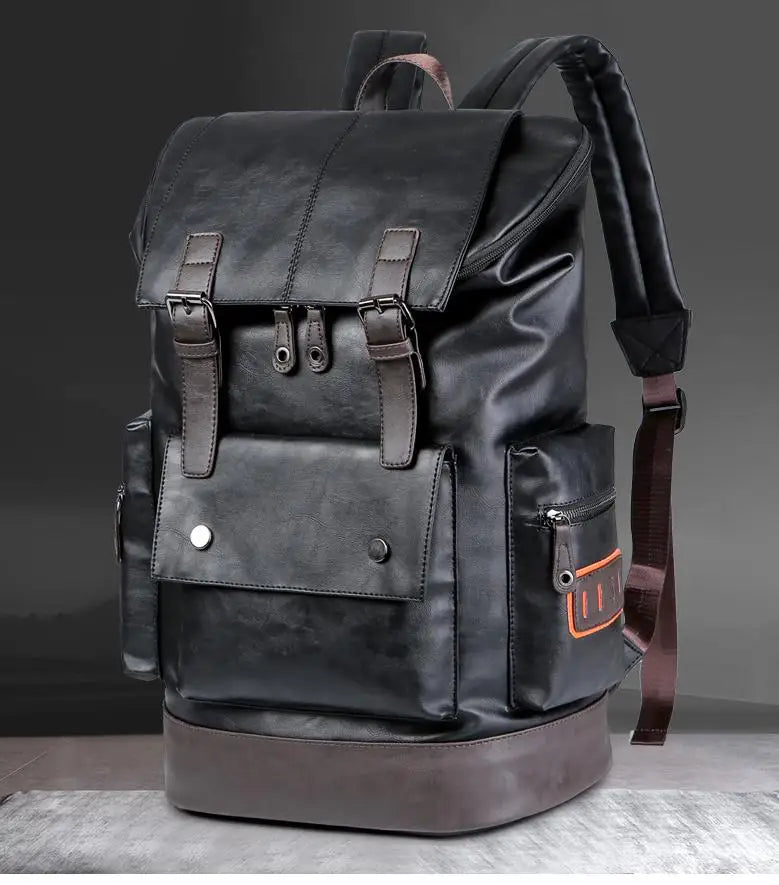 Men's Fashion PU Leather Large Capacity Waterproof Backpack