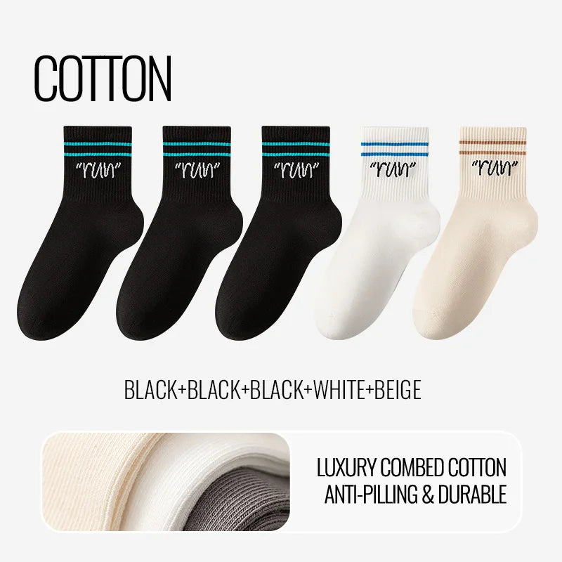 MiiOW Trendy Stripe Letter Sock Men Teen Athletic Sport Sock Moisture Wicking Anti Odor Warm Winter Crew Sock Long Staple Cotton