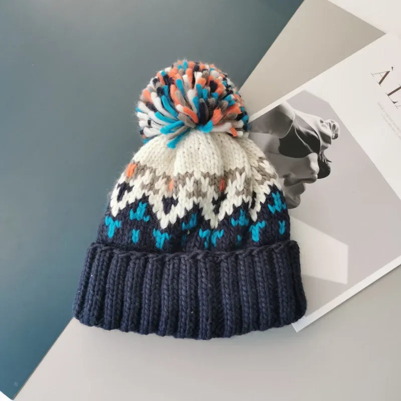 Unisex Fur Pompom Beanie Hat | Cozy Warm Knit Winter Cap