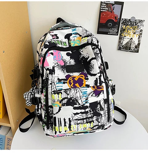 Trendy Personalized Graffiti Japanese Backpack | Large Capacity Book Bag