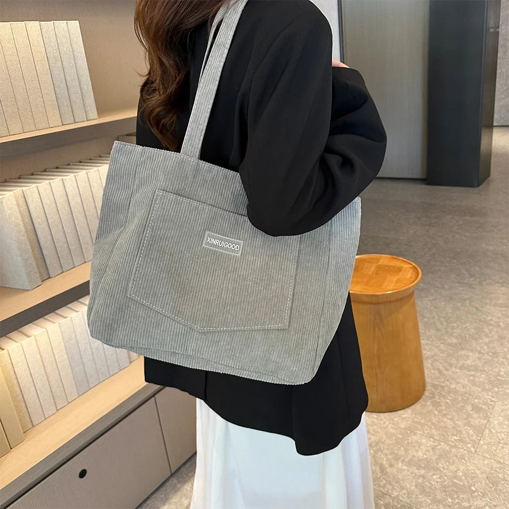 Stylish Waterproof Corduroy Tote Bag for Women | Large Capacity