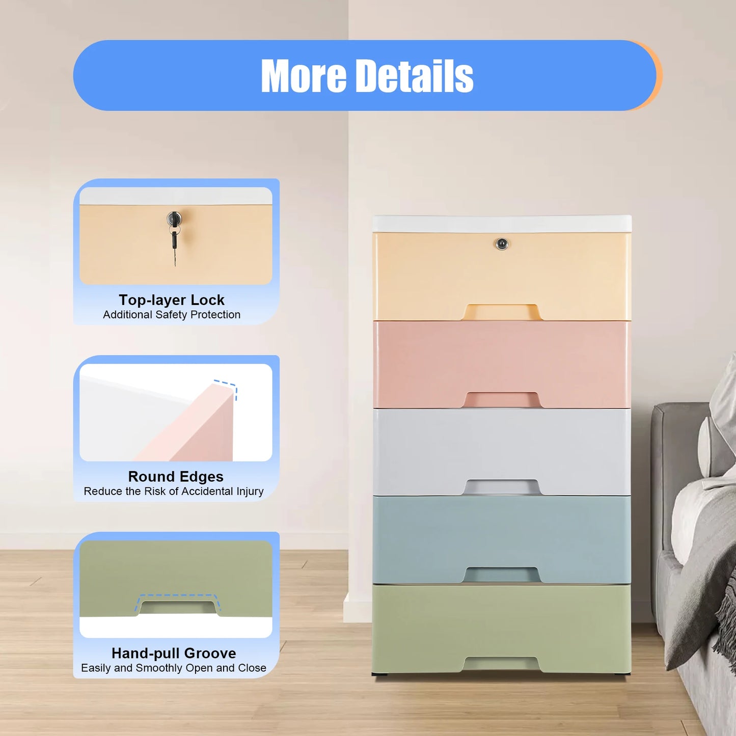 5-Drawer Plastic Storage Cabinet | Large Capacity Organization