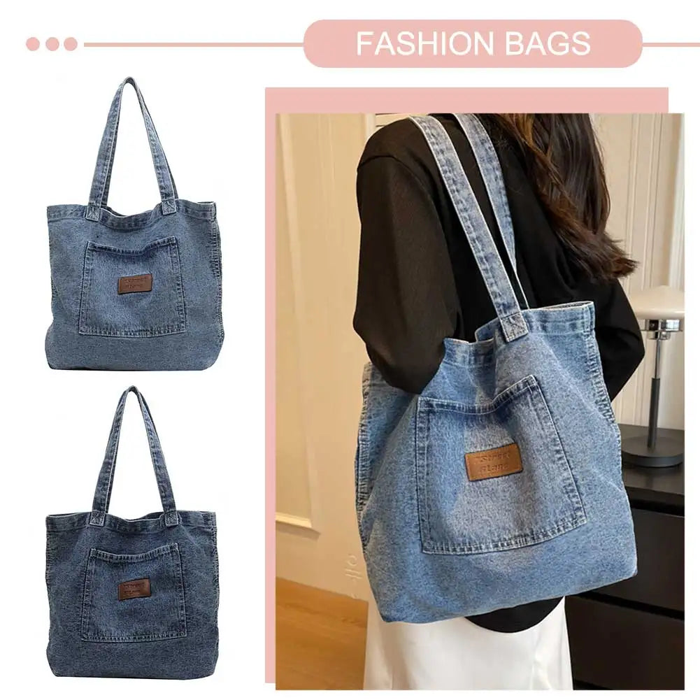 Stylish Large Canvas Tote Bag | Versatile Denim Handbag